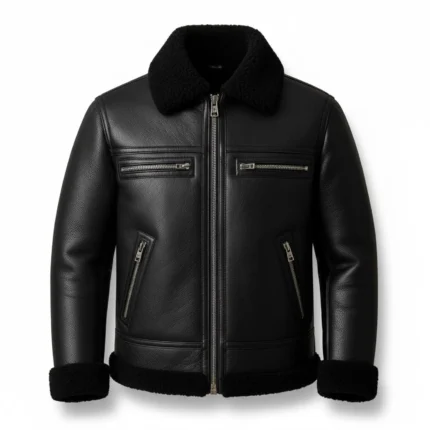 Men’s Black Shearling Leather Aviator Jacket