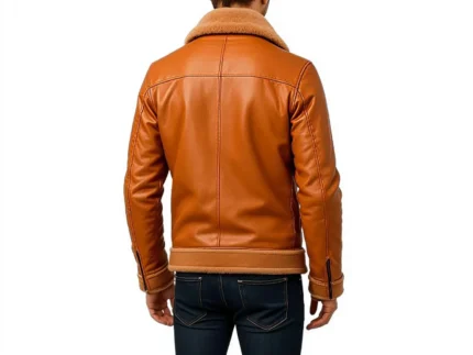 Men’s Tan Leather Jacket Genuine Sheepskin Aviator Coat