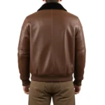 Brown Leather Jacket for Men with Black Shearling Collar