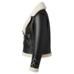 Handmade Black Shearling Aviator Jacket Sheepskin Leather Coat - Image 3