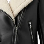 Handmade Black Shearling Aviator Jacket Sheepskin Leather Coat - Image 2