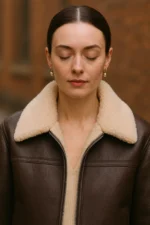 Vintage Brown Shearling Leather Jacket for Women Real Sheepskin Aviator Coat - Image 2
