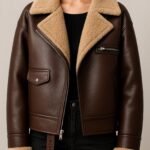 Women’s Brown Shearling Leather Aviator Jacket with Plush Lining