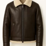 Men’s Genuine Shearling Leather Jacket Dark Brown Aviator Style