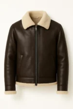 Men’s Genuine Shearling Leather Jacket Dark Brown Aviator Style