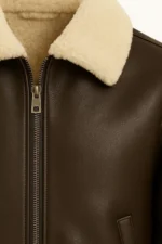 Men’s Genuine Shearling Leather Jacket Dark Brown Aviator Style - Image 2