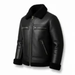 Men’s Black Shearling Leather Aviator Jacket - Image 2