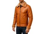 Men’s Tan Leather Jacket Genuine Sheepskin Aviator Coat