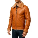 Men’s Tan Leather Jacket Genuine Sheepskin Aviator Coat