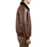 Brown Leather Jacket for Men with Black Shearling Collar - Image 2