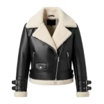 Handmade Black Shearling Aviator Jacket Sheepskin Leather Coat