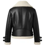 Handmade Black Shearling Aviator Jacket Sheepskin Leather Coat