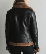 Women's Black Shearling Sheepskin Leather Aviator Bomber Jacket